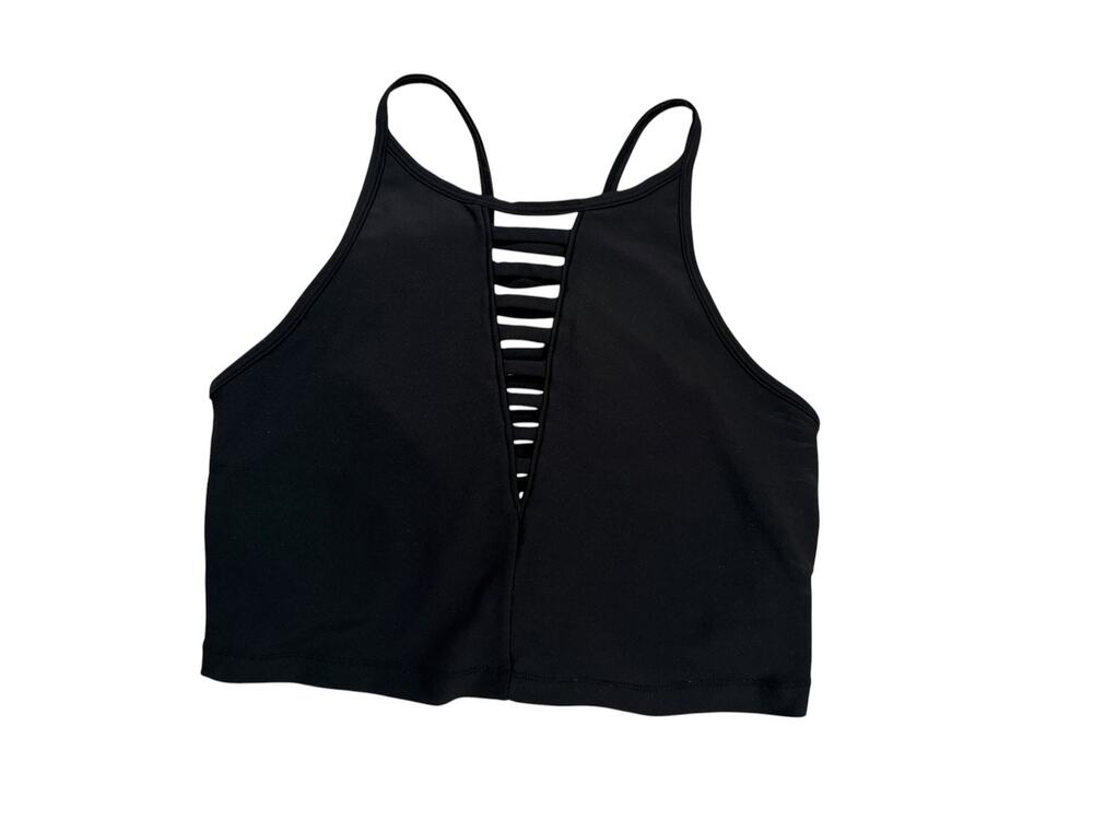 Aqua Athletic Black Polyester Spandex Crop Top Strappy Cutout - Medium